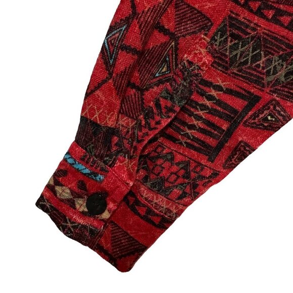 Chico's Size 1 US 8 Tunic Top Linen Aztec Southwest Button Front Red Tortoise Bu - Picture 6 of 11